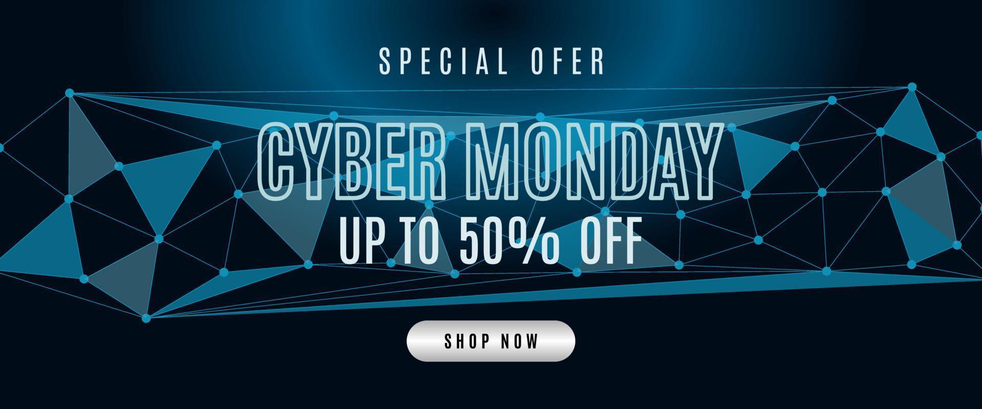 Cyber monday sale banner template with Futuristic design on dark background for advertising poster or business promotion vector