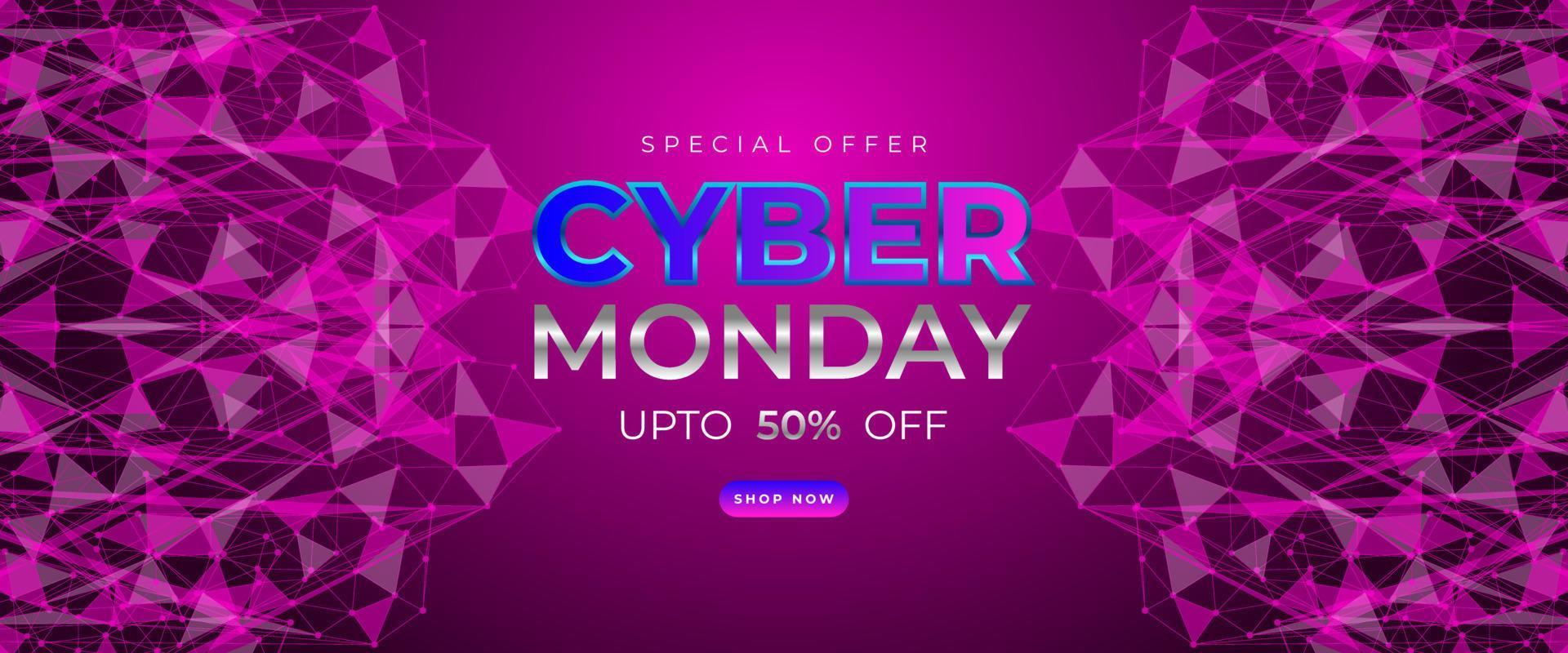 Cyber monday sale banner template with Futuristic design on dark background for advertising poster or business promotion vector