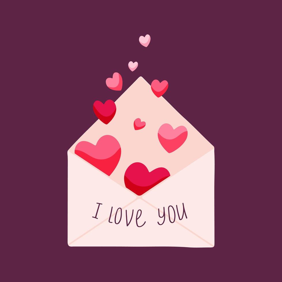 Paper envelope with hearts. Valentine's day concept. Vector hand drawn illustration with message