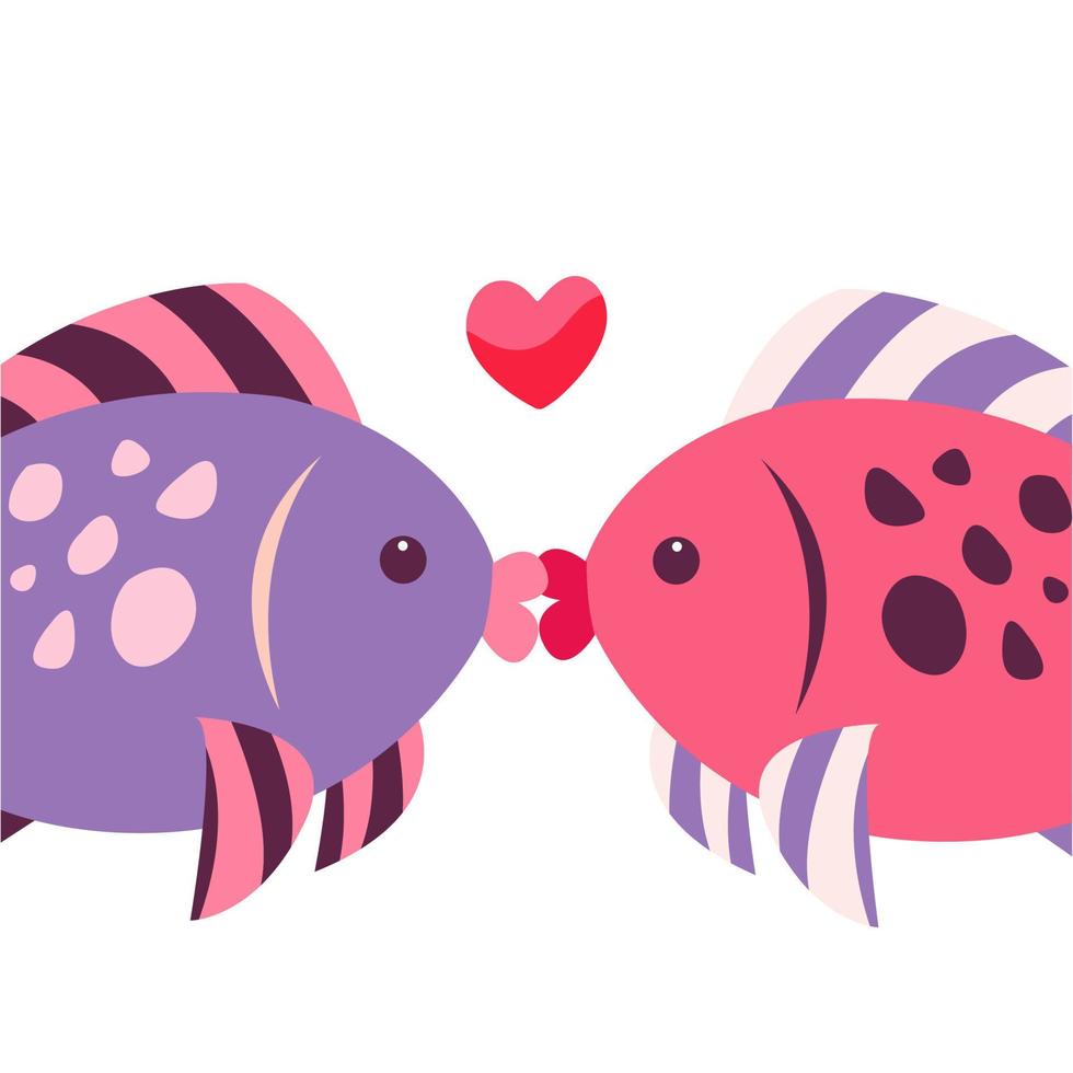 Two fish are kissing. Valentines Day greeting card concept. Vector illustration