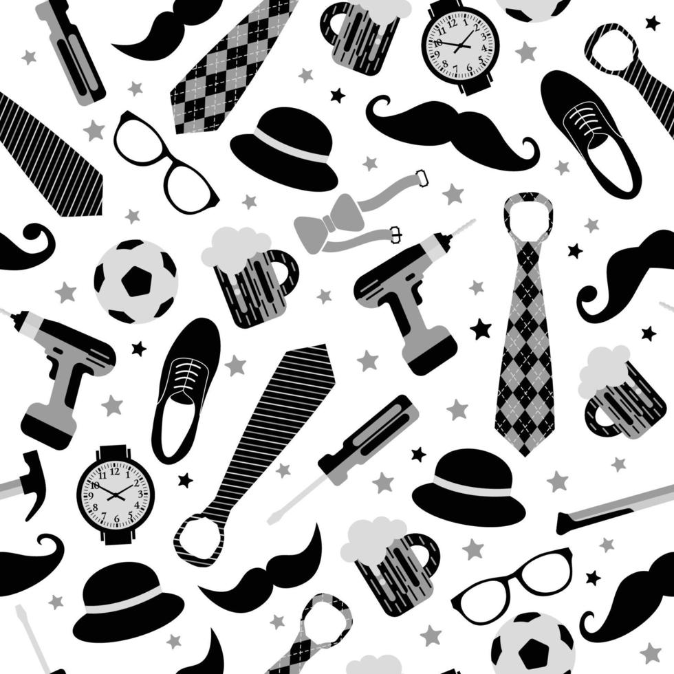 Seamless pattern of Fathers day. Flat set icons on white background. vector