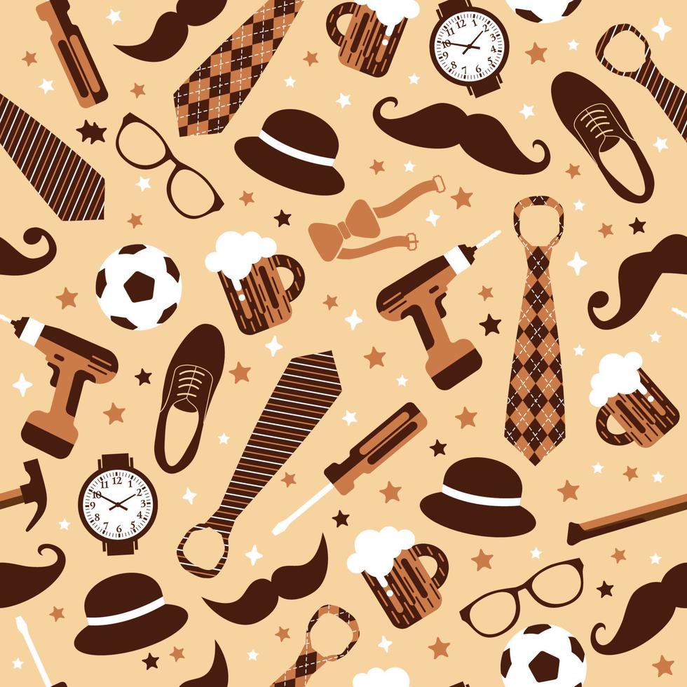 Seamless pattern of Fathers day. Flat set icons on white background. vector