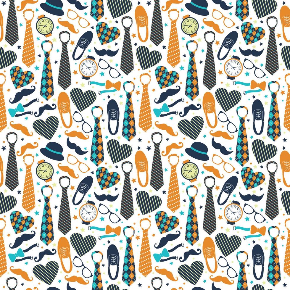 Seamless pattern of Fathers day. Flat set icons on white background. vector