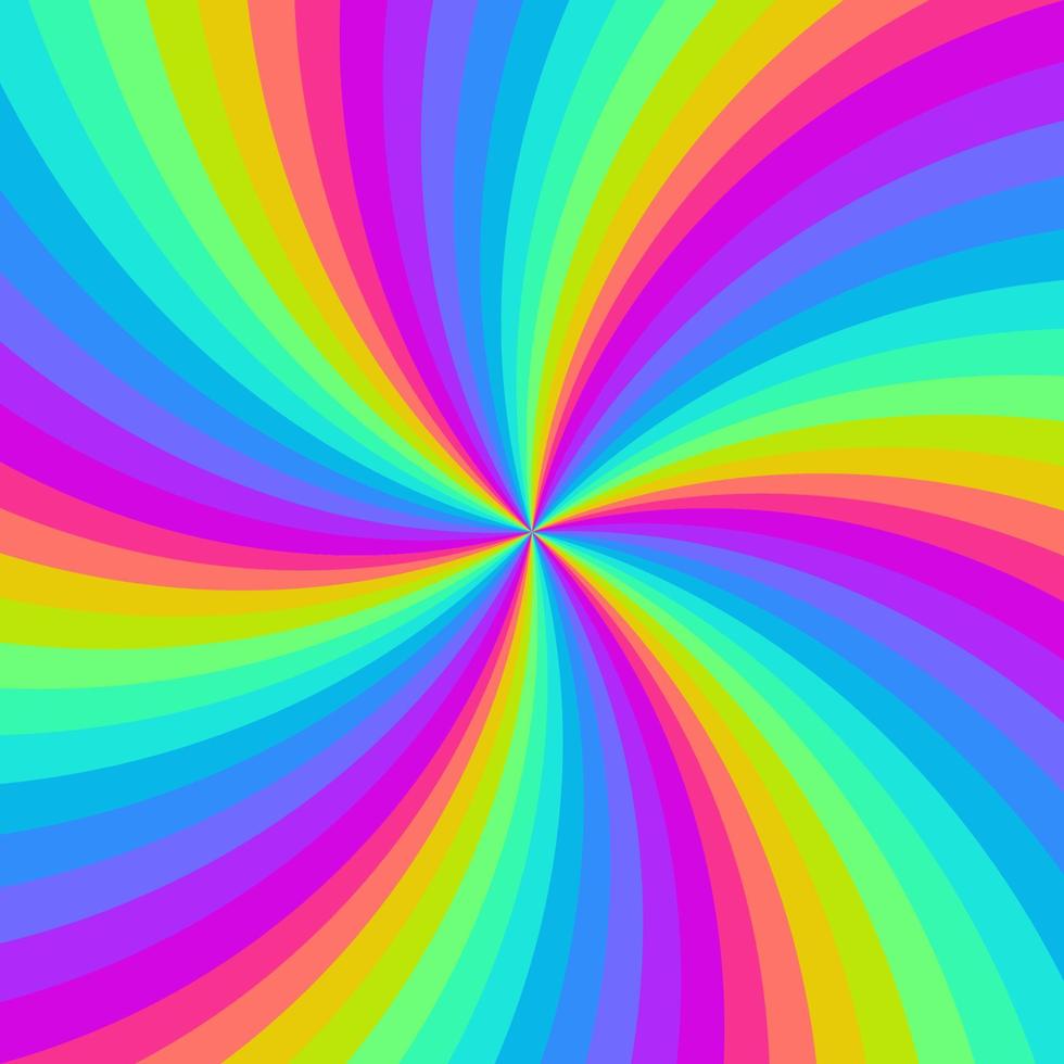 Fondo de remolino de neón arco iris. arco iris degradado radial de espiral retorcida. ilustración vectorial. vector