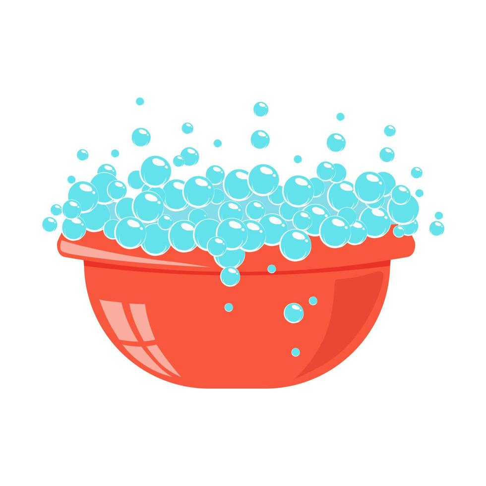 A basin with a soapy solution for washing clothes. Vector flat illustration.