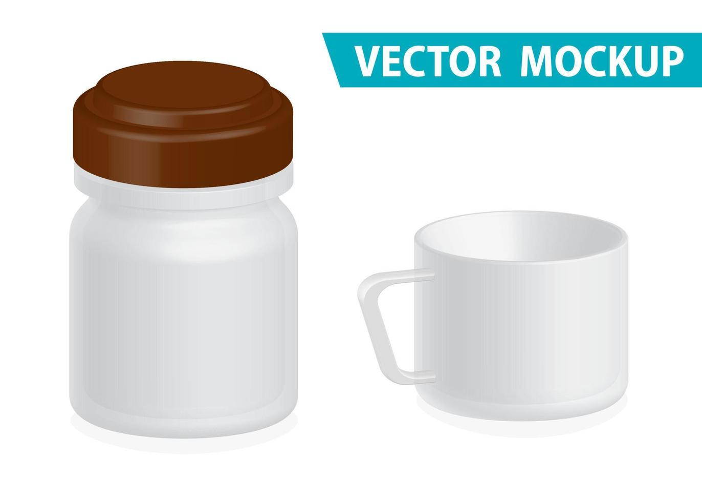 Ilustración de vector aislado taza de té de vidrio transparente y botella de café