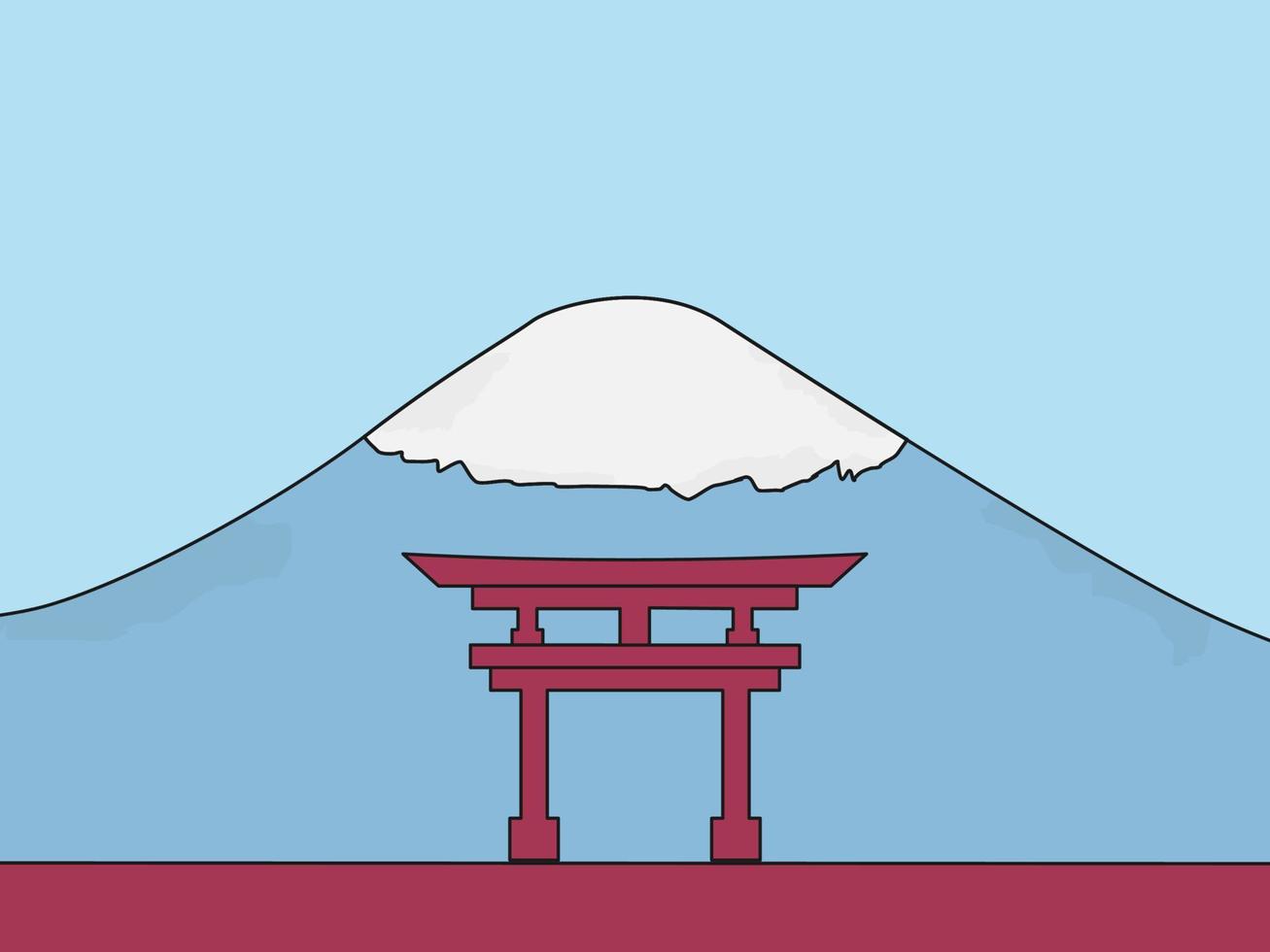 Fondo del día de la cultura japonesa o diseño de tarjeta de felicitación. Ilustración de una puerta japonesa con el monte Fuji al fondo y un área de espacio de copia. adecuado colocado en el contenido con ese tema. vector