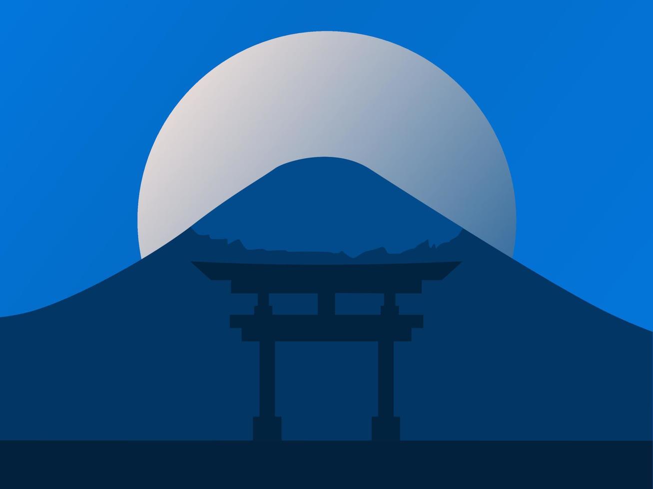 Fondo del día de la cultura japonesa o diseño de tarjeta de felicitación. Ilustración de la puerta japonesa con el monte fuji y el fondo de la luna llena y el área de espacio de la copia. adecuado para colocar en contenido con ese tema. vector