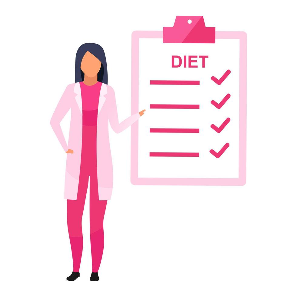 Ilustración de vector plano de planificación de dieta. nutricionista femenina que prescribe programa de nutrición aislado Ilustración de vector plano de planificación de dieta. nutricionista femenina que prescribe programa de nutrición aislado