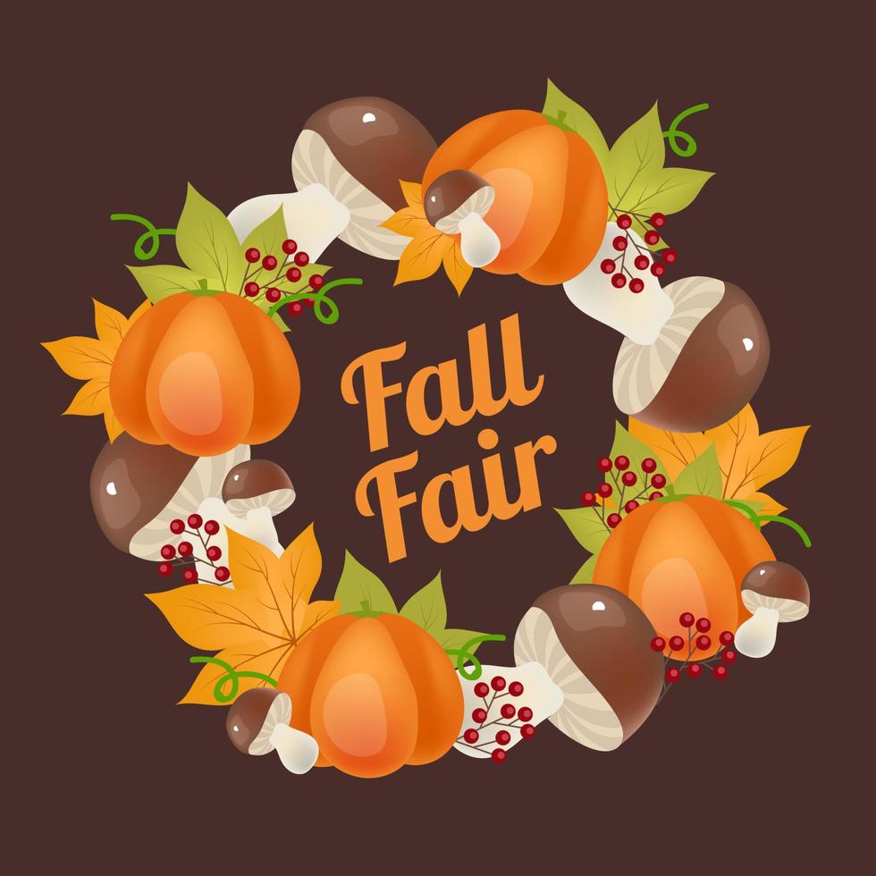 Fall fair social media post mockup. Autumn harvest frame with lettering. Advertising web banner template. Social media booster, content layout. Promotion poster, print ads with flat illustrations vector