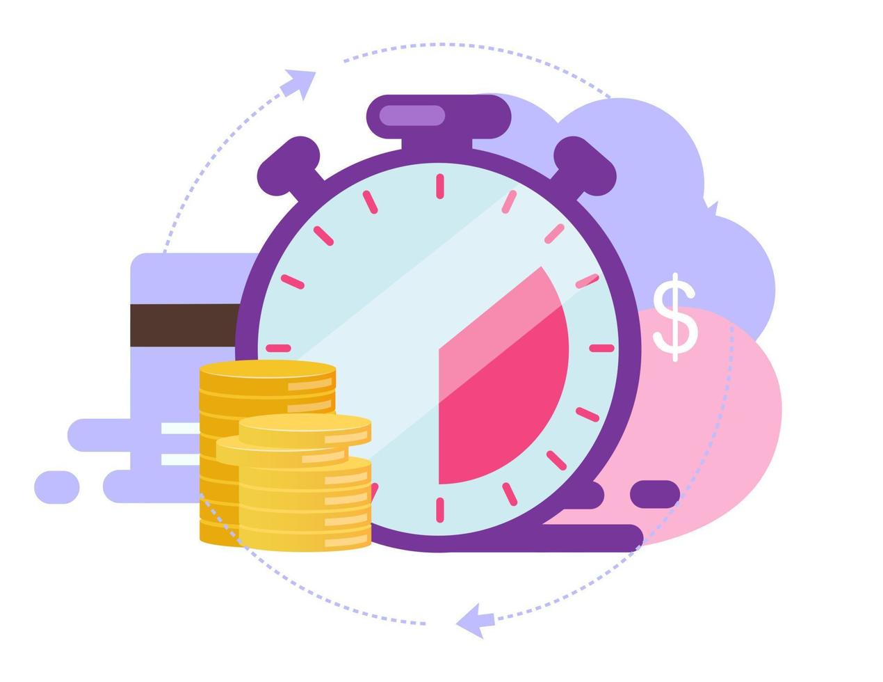 Instant payment flat vector illustration. Quick cash and credit loans services cartoon concept. Invoice payment terms on white background. Short term investment fund, Deposit period isolated metaphor
