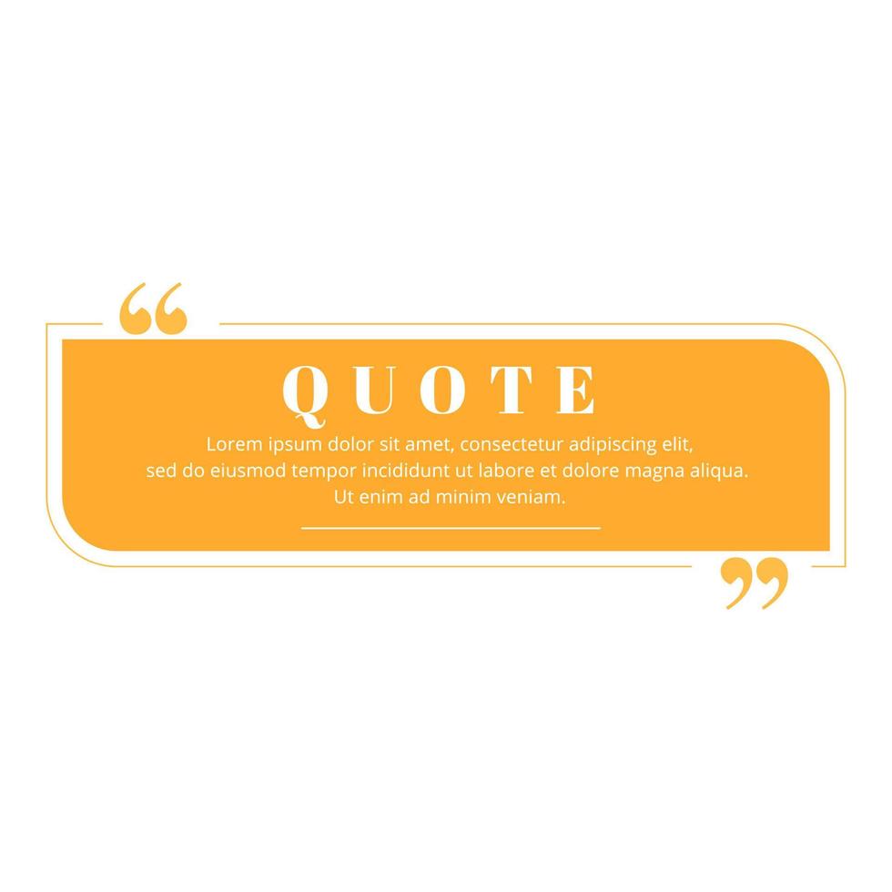 Quote blank frame vector template. Orange speech bubble. Quotation, citation text box design. Rectangle with rounded and sharp edges empty textbox background for message, comment, note