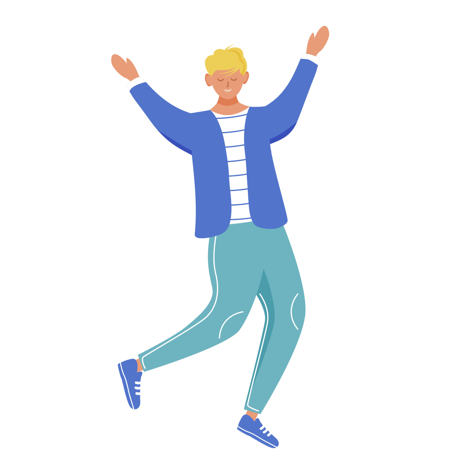 Happy man flat vector illustration. Adolescent smiling person in casual  clothes. Party celebration. Full body caucasian teenager boy jumping for  joy isolated cartoon character on white background 4461980 Vector Art at  Vecteezy