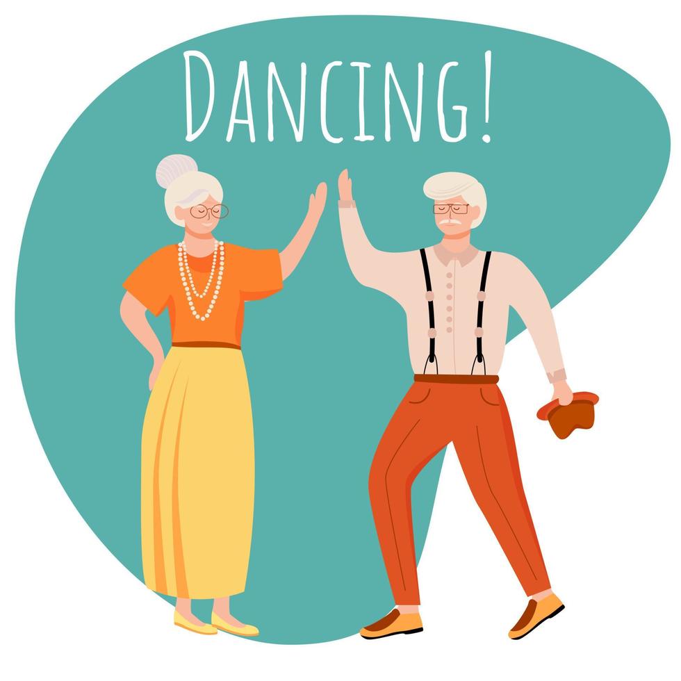 Dancing social media post mockup. Retired people. Romantic pastime. Advertising web banner design template. Social media booster, content layout. Promotion poster, print ads with flat illustration vector