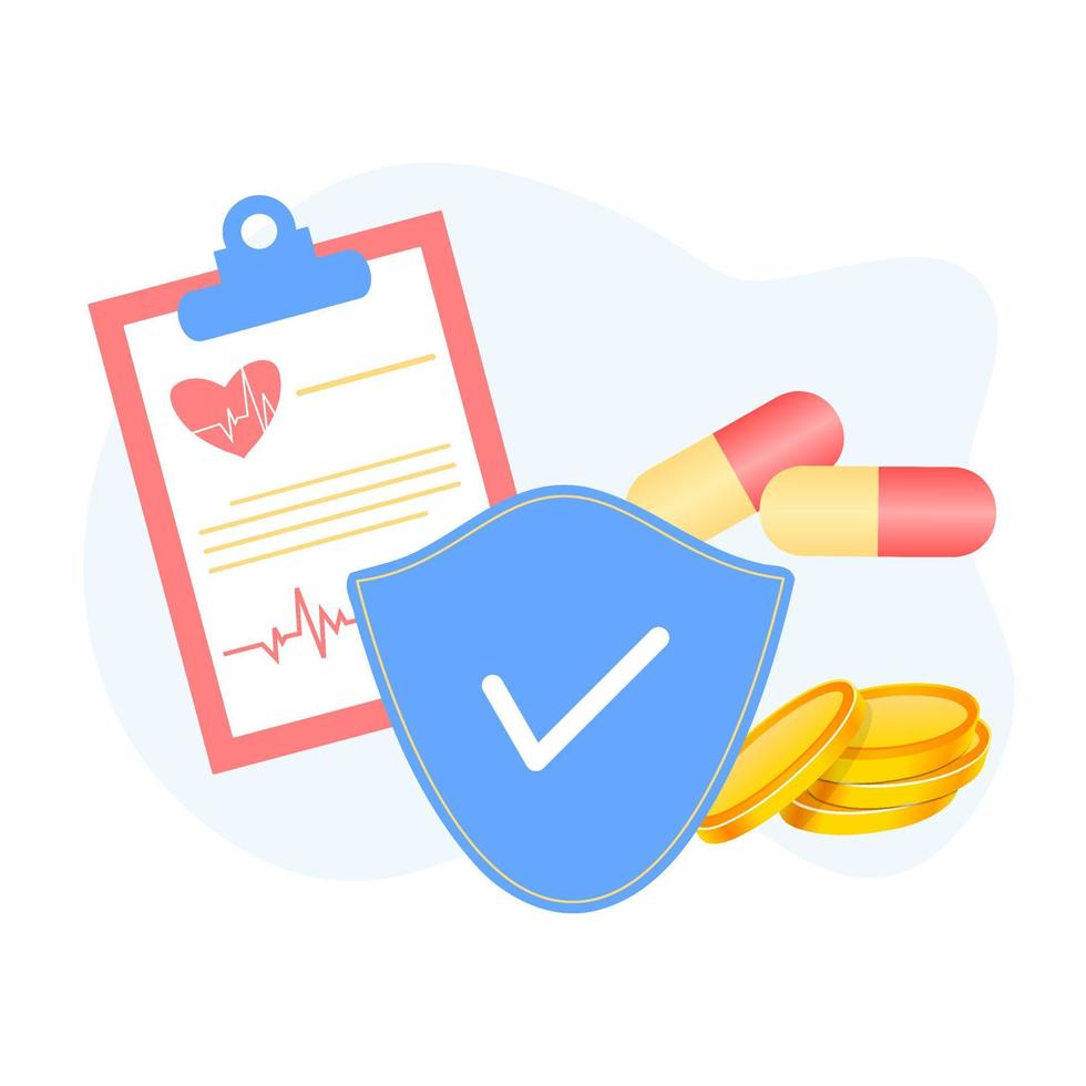 seguro de salud. concepto de seguro médico y seguro de vida. protección de la salud y vida de las personas con documento de seguro. servicios sanitarios, financieros y médicos. ilustración vectorial plana vector