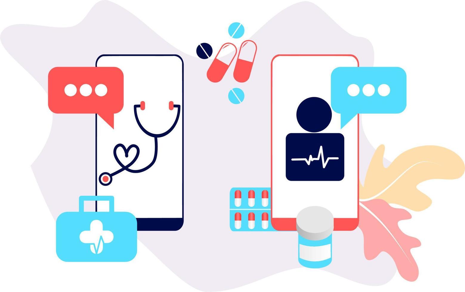 Landing page of Online pharmacy, healthcare, drugstore and ecommerce app concept. Vector of prescription drugs, first aid kit and medical supplies being sold via computer web or smartphone application