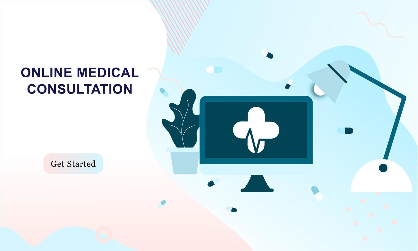 Landing page of medical website. Online medical services, online help, online medical consultation support. Doctor, physician, therapist for medical web icons, UI, mobile application, posters, banners vector