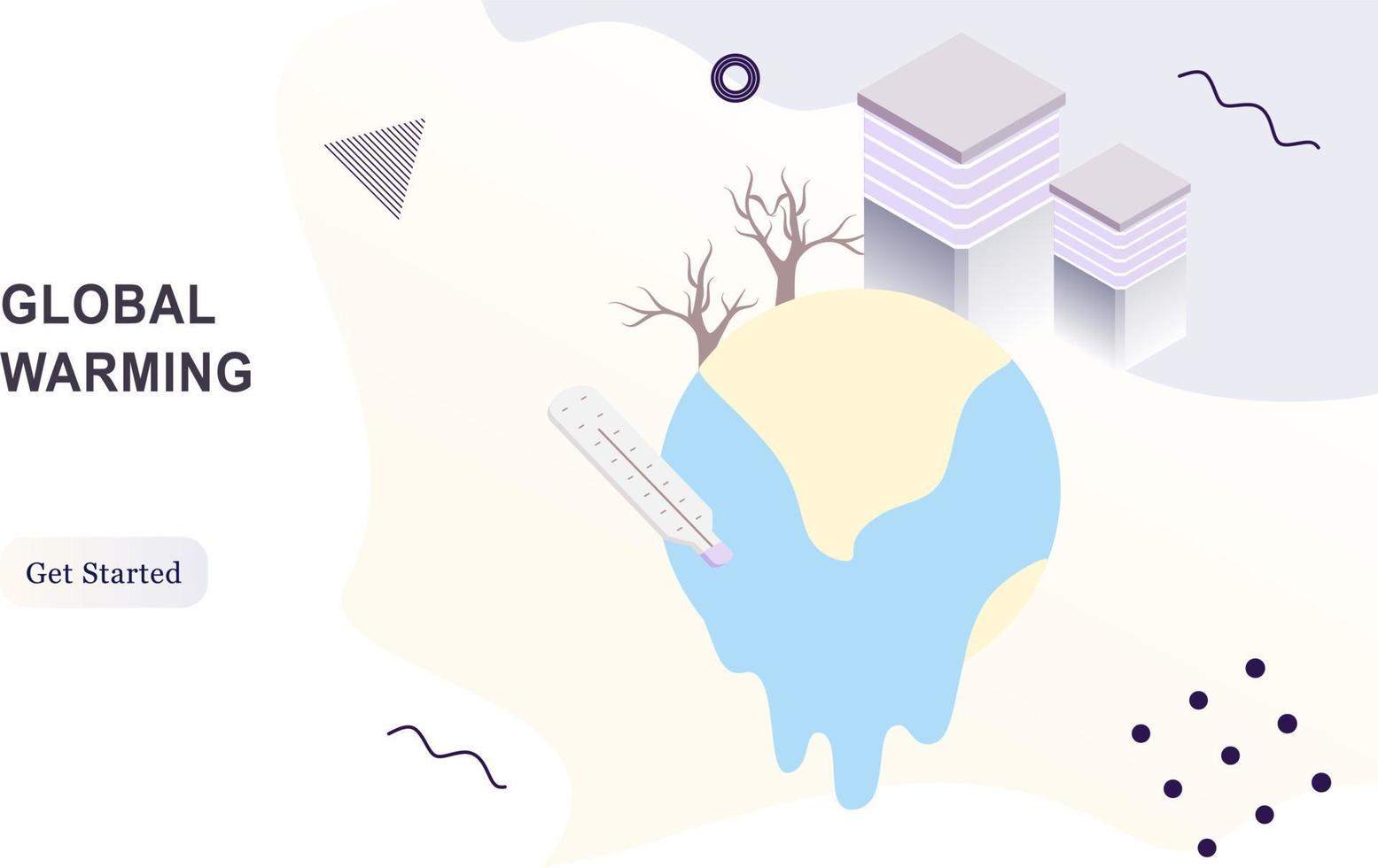 Global Warming flat design concept for landing page. Modern flat vector illustration suitable for web, mobile, and UI. Pollution, ground heating, high degree, climate change, hot weather concept.