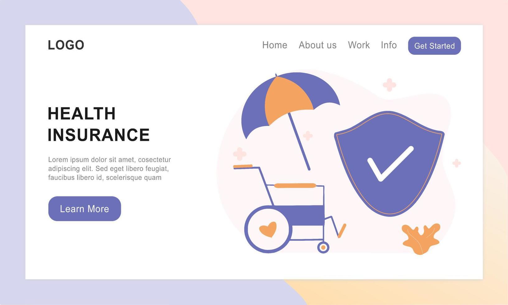 Landing page of health insurance. Concept of medical insurance and life insurance. Protection of health and life of people with document insurance. Healthcare, finance and medical service web design. vector