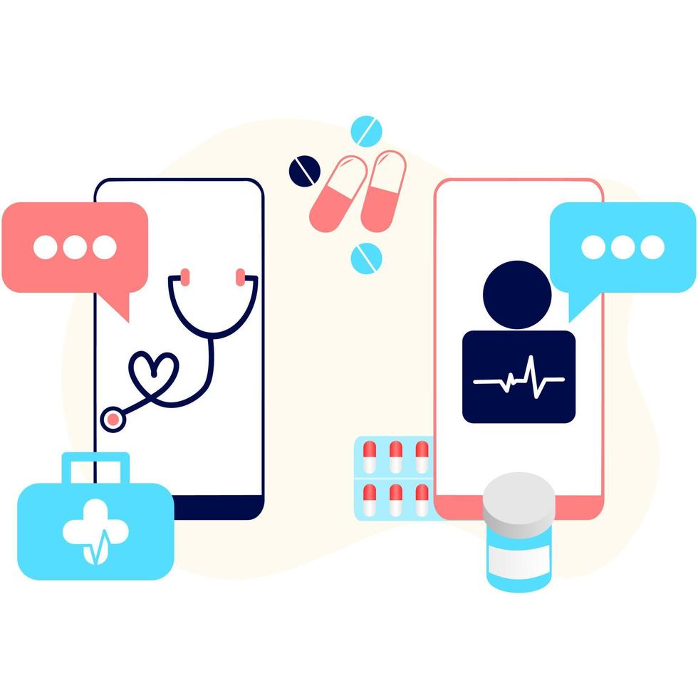 Online pharmacy app concept of healthcare, drugstore and e-commerce. Vector of prescription drugs, first aid kit and medical supplies being sold online via web or smartphone application technology.