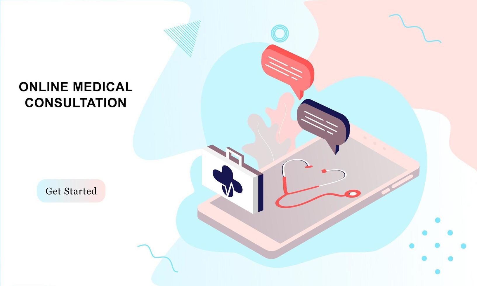 Landing page of medical website. Online medical services, online help, online medical consultation support. Doctor, physician, therapist for medical web icons, UI, mobile application, posters, banners vector