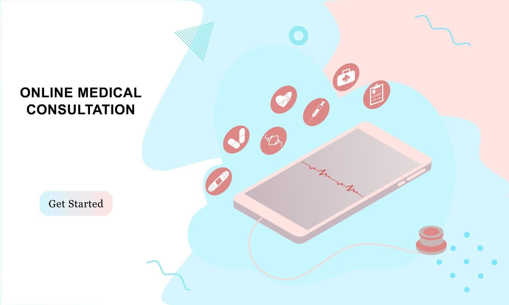Landing page of medical website. Online medical services, online help, online medical consultation support. Doctor, physician, therapist for medical web icons, UI, mobile application, posters, banners vector