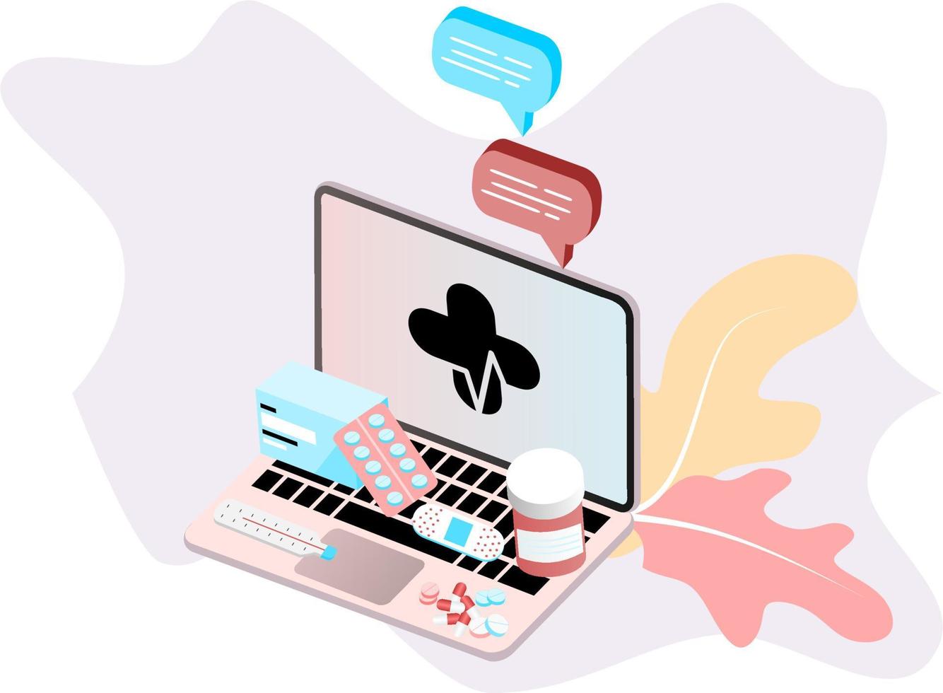 Landing page of Online pharmacy, healthcare, drugstore and ecommerce app concept. Vector of prescription drugs, first aid kit and medical supplies being sold via computer web or smartphone application