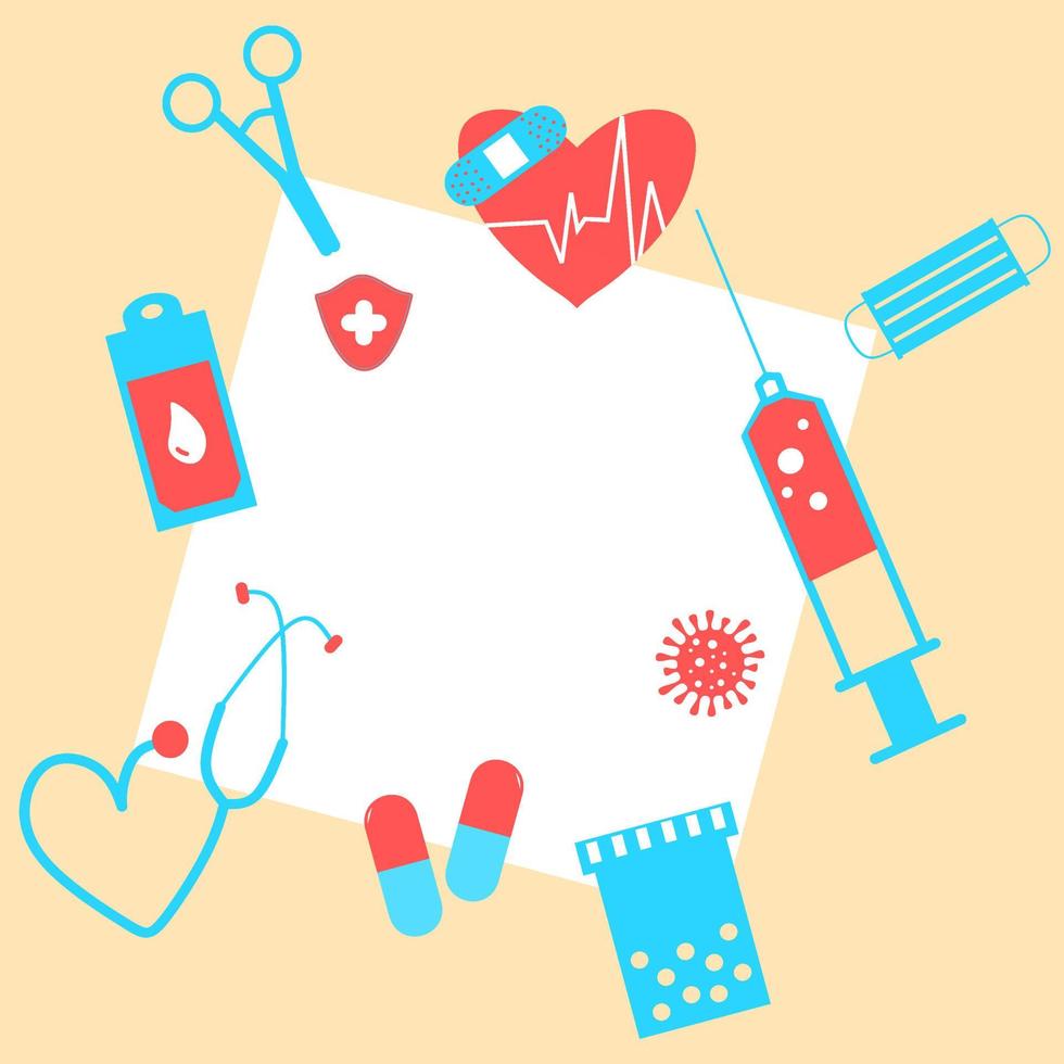 Vaccination concept. Immunization campaign. COVID-19 Virus Vaccine shot. Health care and protection. Medicine and syringe with a vaccine bottle protection shield and virus. Medical treatment icons. vector