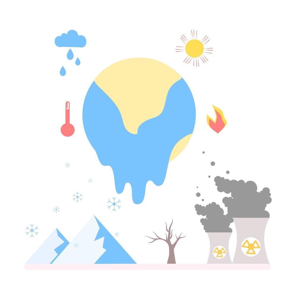 Global Warming flat design concept for landing page. Modern flat vector illustration suitable for web, mobile, and UI. Pollution, ground heating, high degree, climate change, hot weather concept.