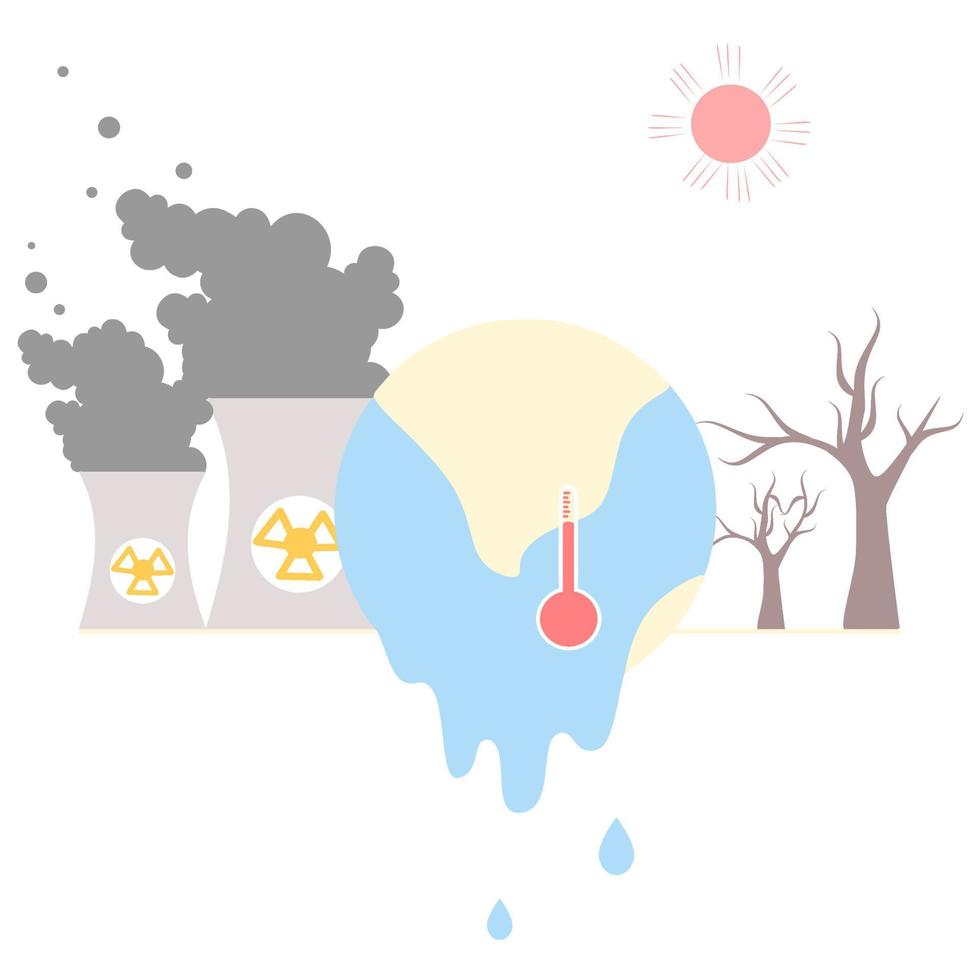 concepto de diseño plano de calentamiento global para la página de destino. Ilustración de vector plano moderno adecuado para web, móvil y ui. contaminación, calefacción del suelo, alto grado, cambio climático, concepto de clima cálido.