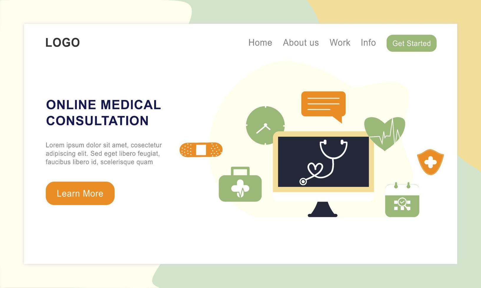 Landing page of medical website. Online medical services, online help, online medical consultation support. Doctor, health care, therapist for medical icons, UI, mobile application, posters, banners vector