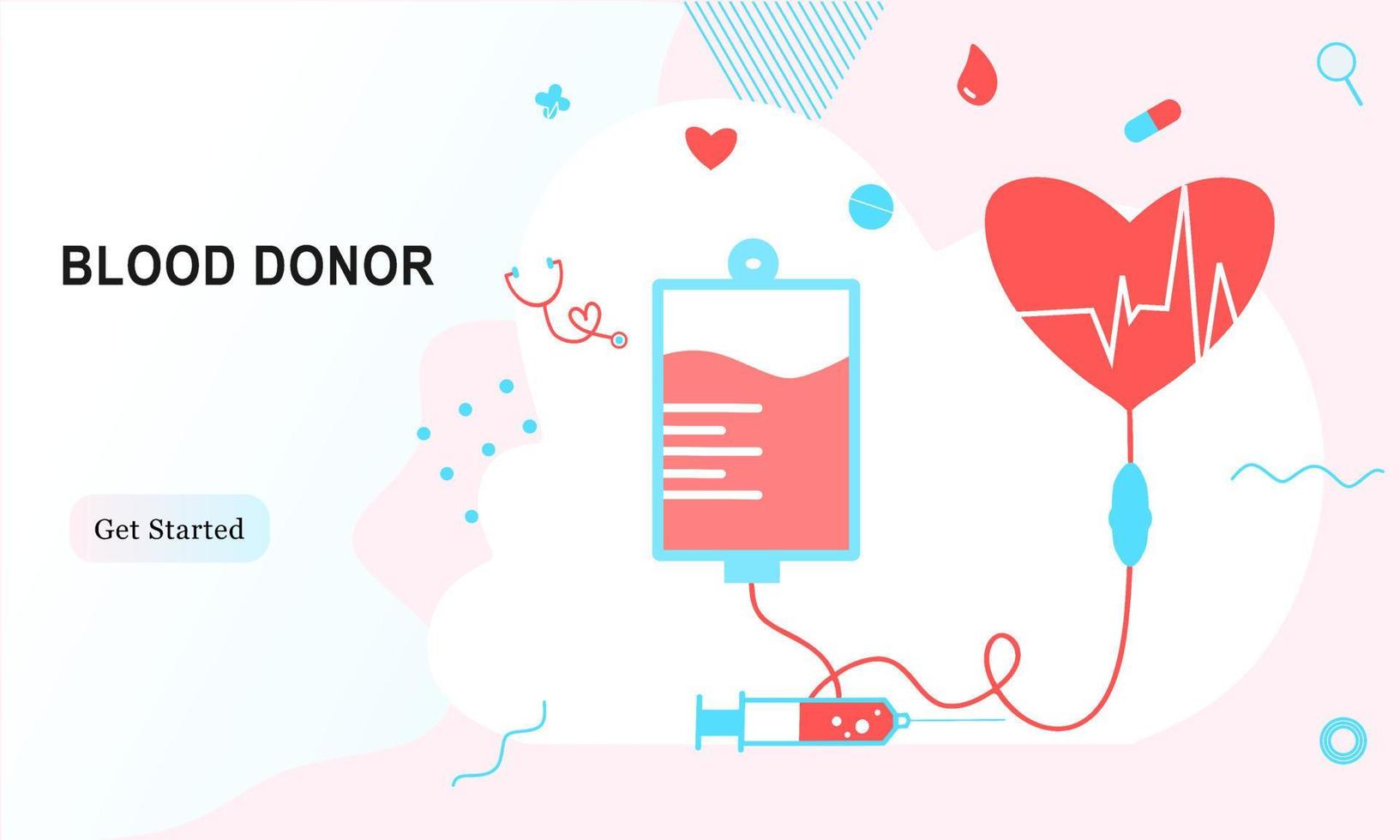 Volunteers donating blood. Blood donor charity concept. World blood donor day, health care for banner, poster, card, UI, web. Landing page template for blood bank or hospital. Flat vector illustration