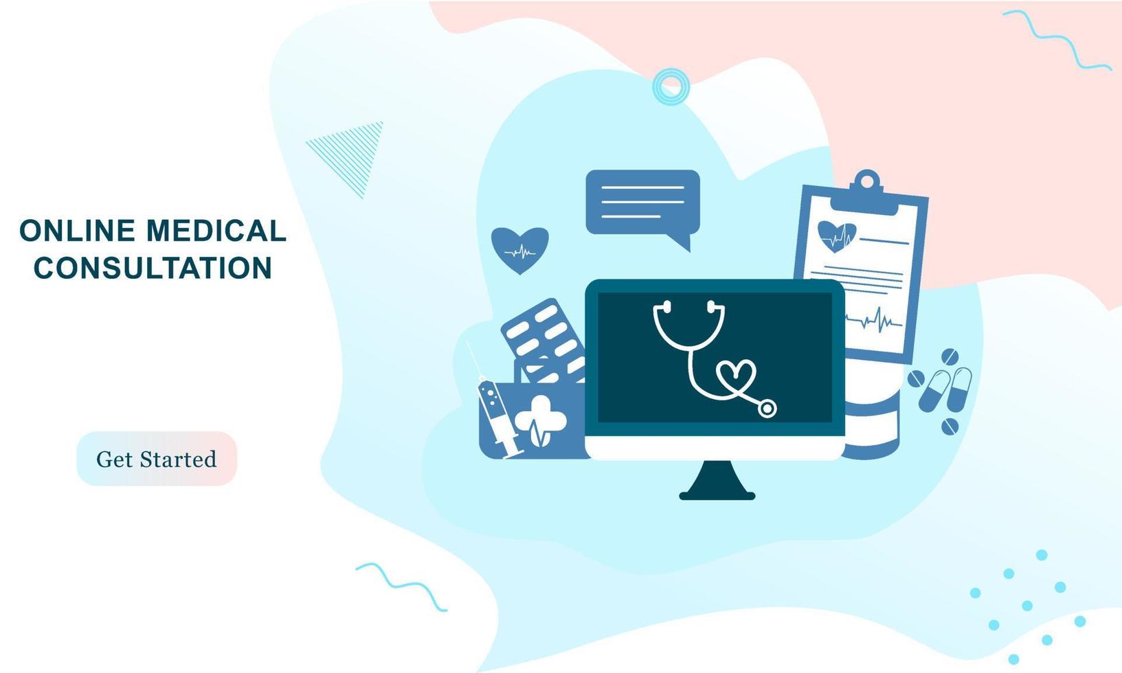 Landing page of medical website. Online medical services, online help, online medical consultation support. Doctor, physician, therapist for medical web icons, UI, mobile application, posters, banners vector