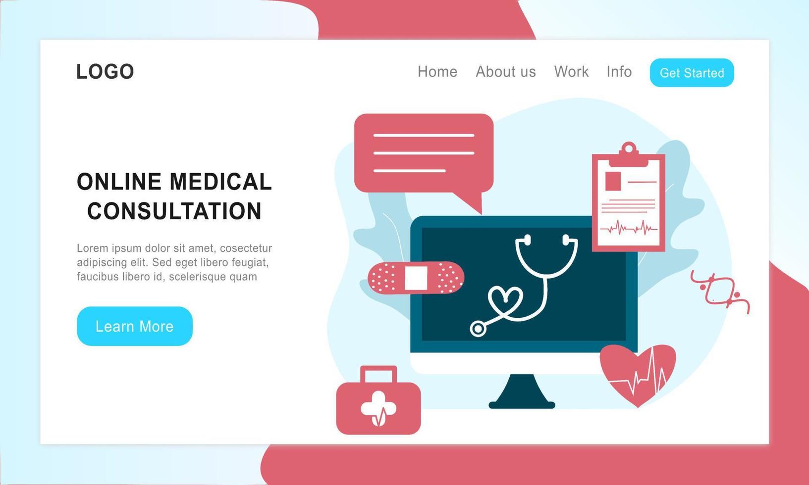 Landing page of medical website. Online medical services, online help, online medical consultation support. Doctor, health care, therapist for medical icons, UI, mobile application, posters, banners vector