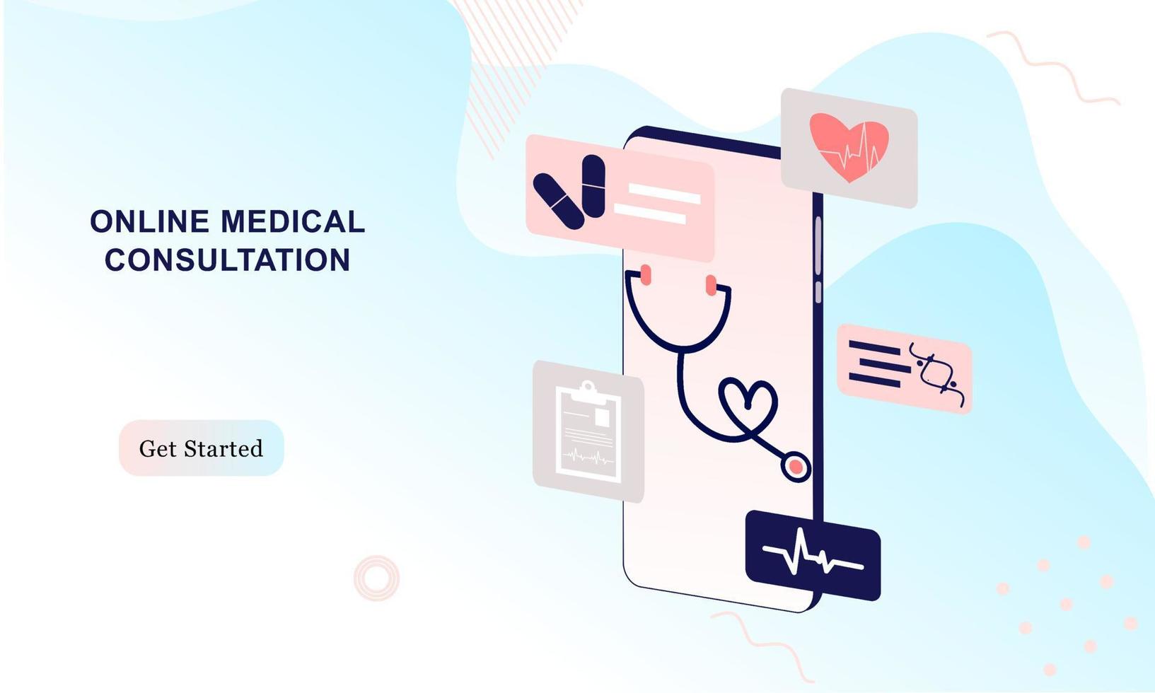 Landing page of medical website. Online medical services, online help, online medical consultation support. Doctor, physician, therapist for medical web icons, UI, mobile application, posters, banners vector