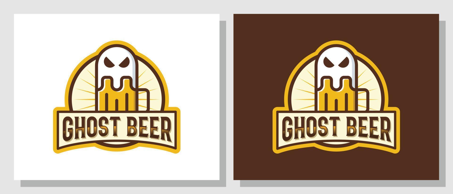 cerveza fantasma bar de halloween bebidas espeluznantes diseño de logotipo vintage vector