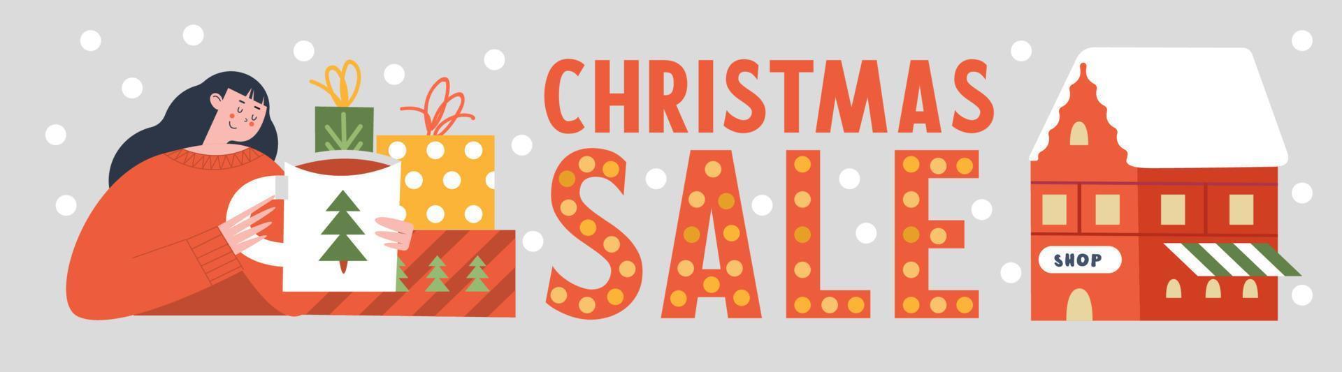 Christmas sale. Vector illustration, greeting banner template, poster.