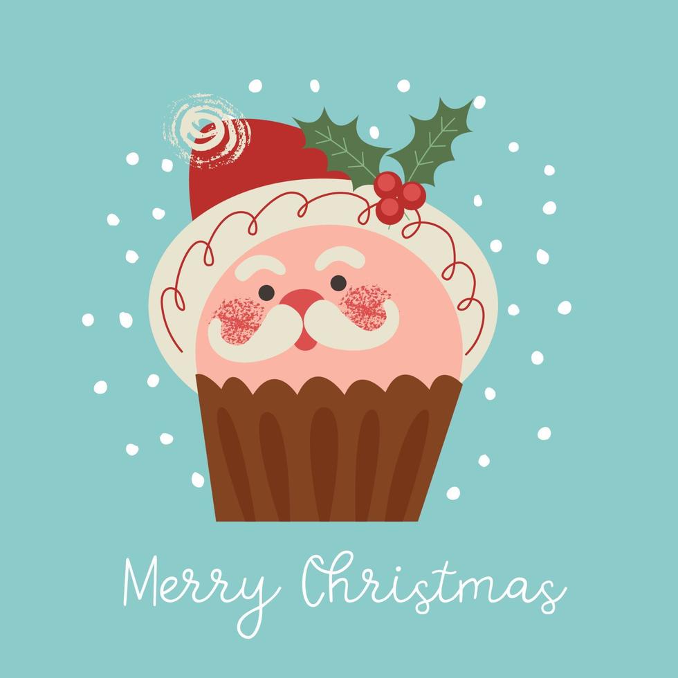 Merry Christmas and Happy New Year. Vector illustration with cute sweets. A template for a greeting card, a Christmas poster.