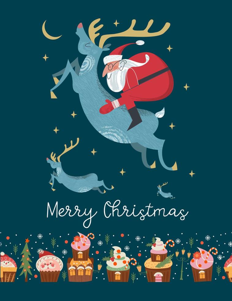 Merry Christmas and Happy New Year. Vector illustration with cute sweets. A template for a greeting card, a Christmas poster.