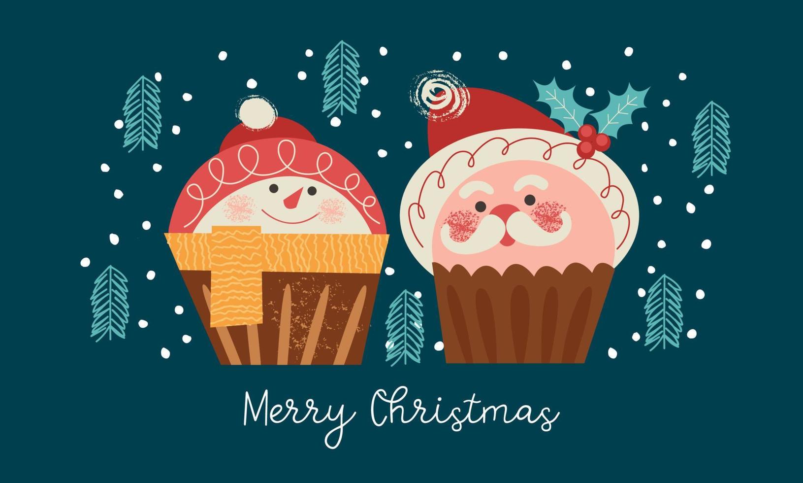 Merry Christmas and Happy New Year. Vector illustration with cute sweets. A template for a greeting card, a Christmas poster.