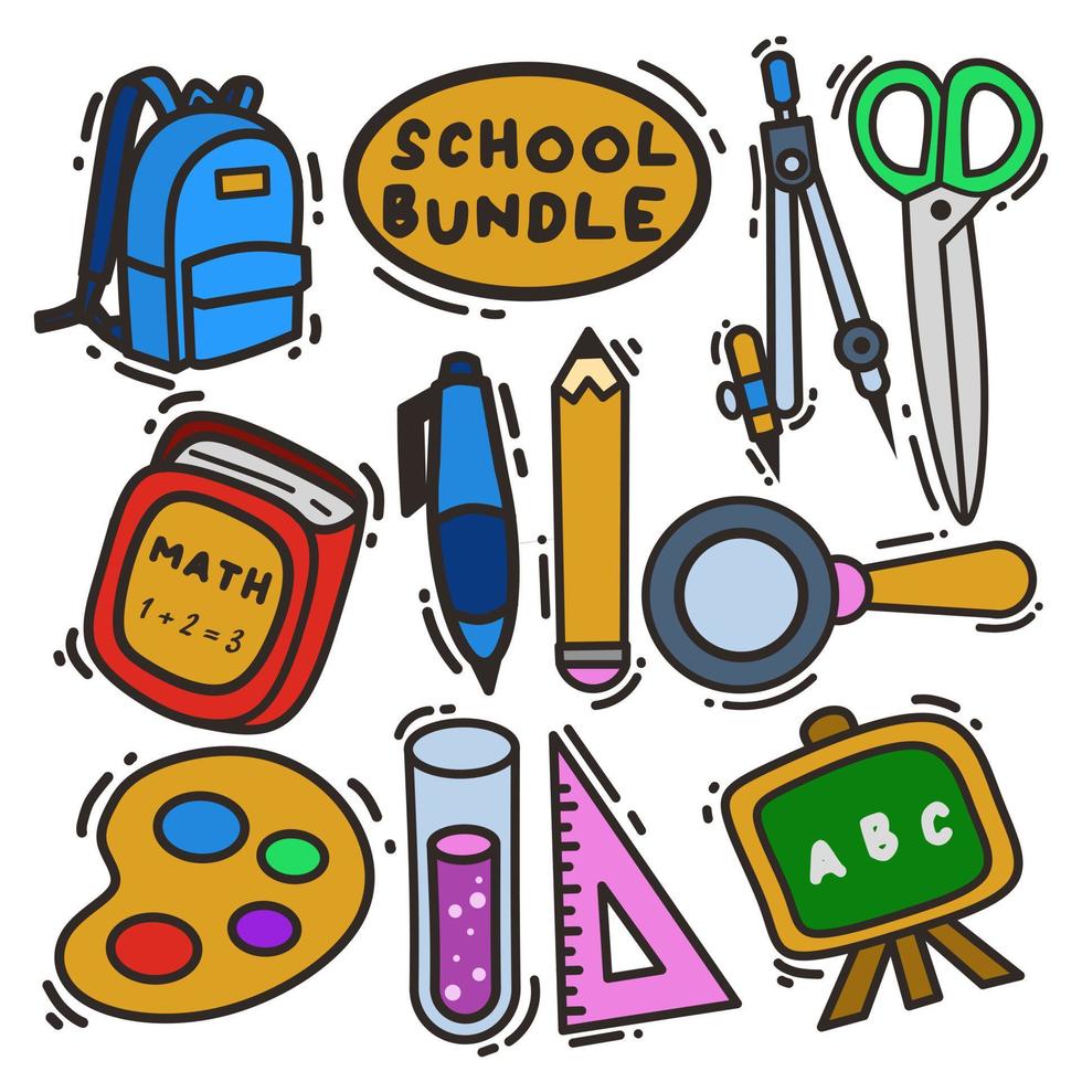 school bundle illustration vector graphic, cute doodle icon, with school things. fit on school theme, and doodle art