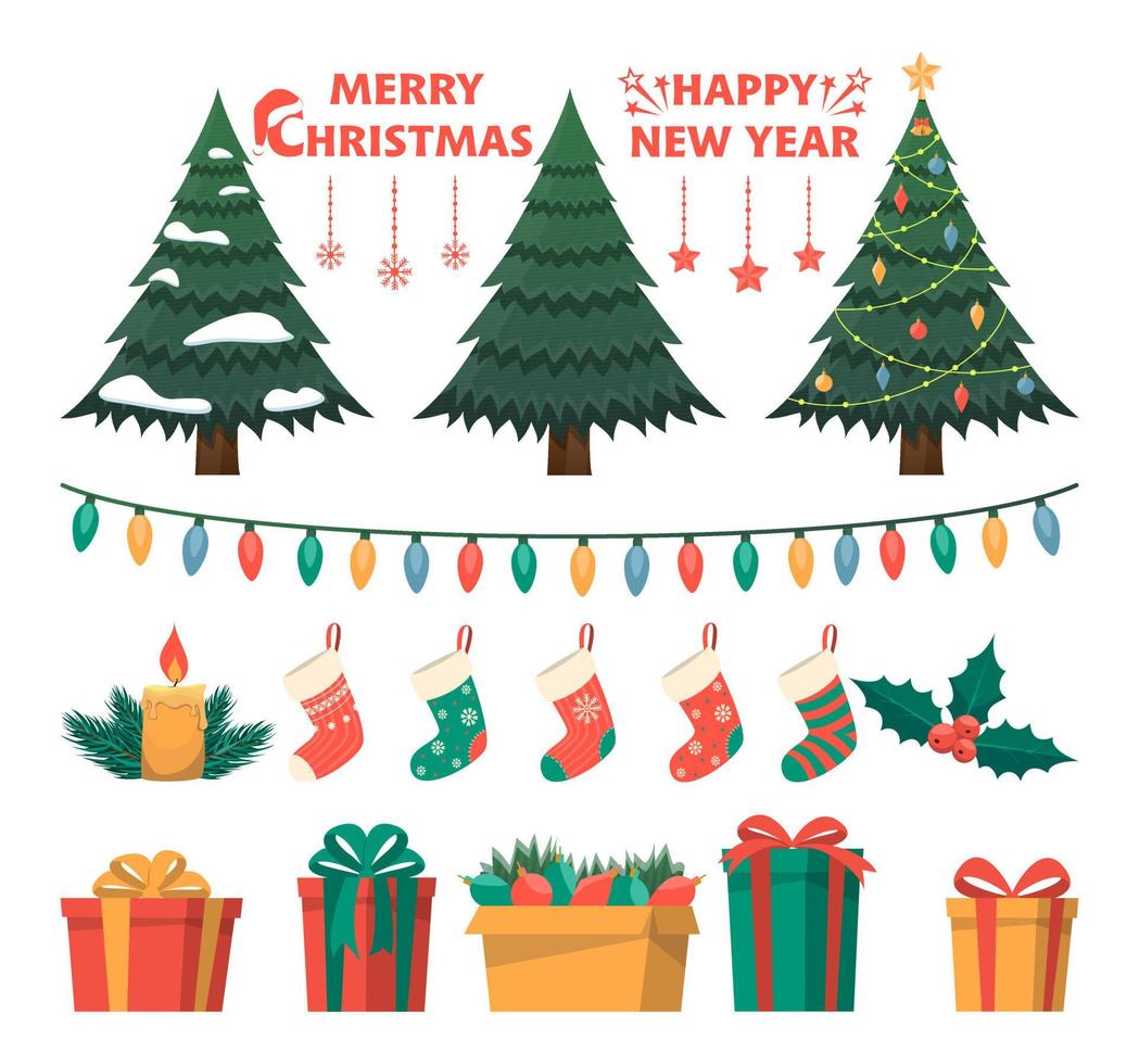 conjunto de elementos de decoración de navidad y año nuevo. diseño para estampados, tarjetas, carteles. ilustración vectorial. vector