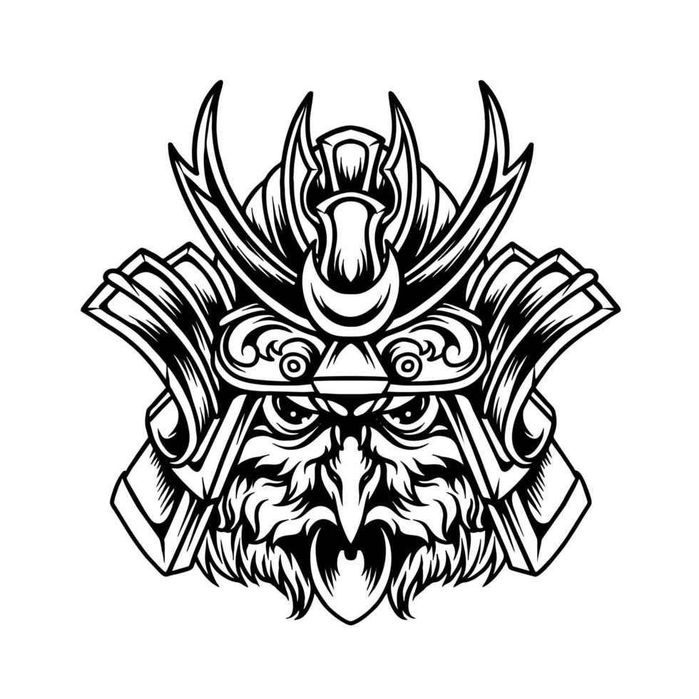 búho samurai mascota silueta vector