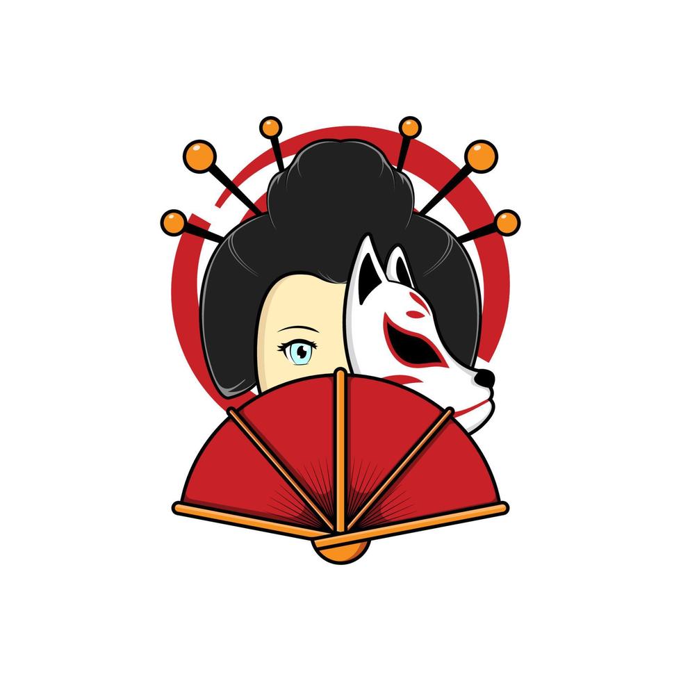 geisha japonesa con ilustración de abanico sensu vector