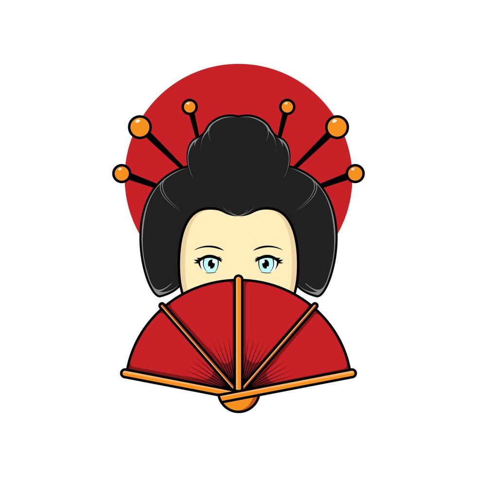 Japanese geisha with sensu fan illustration vector