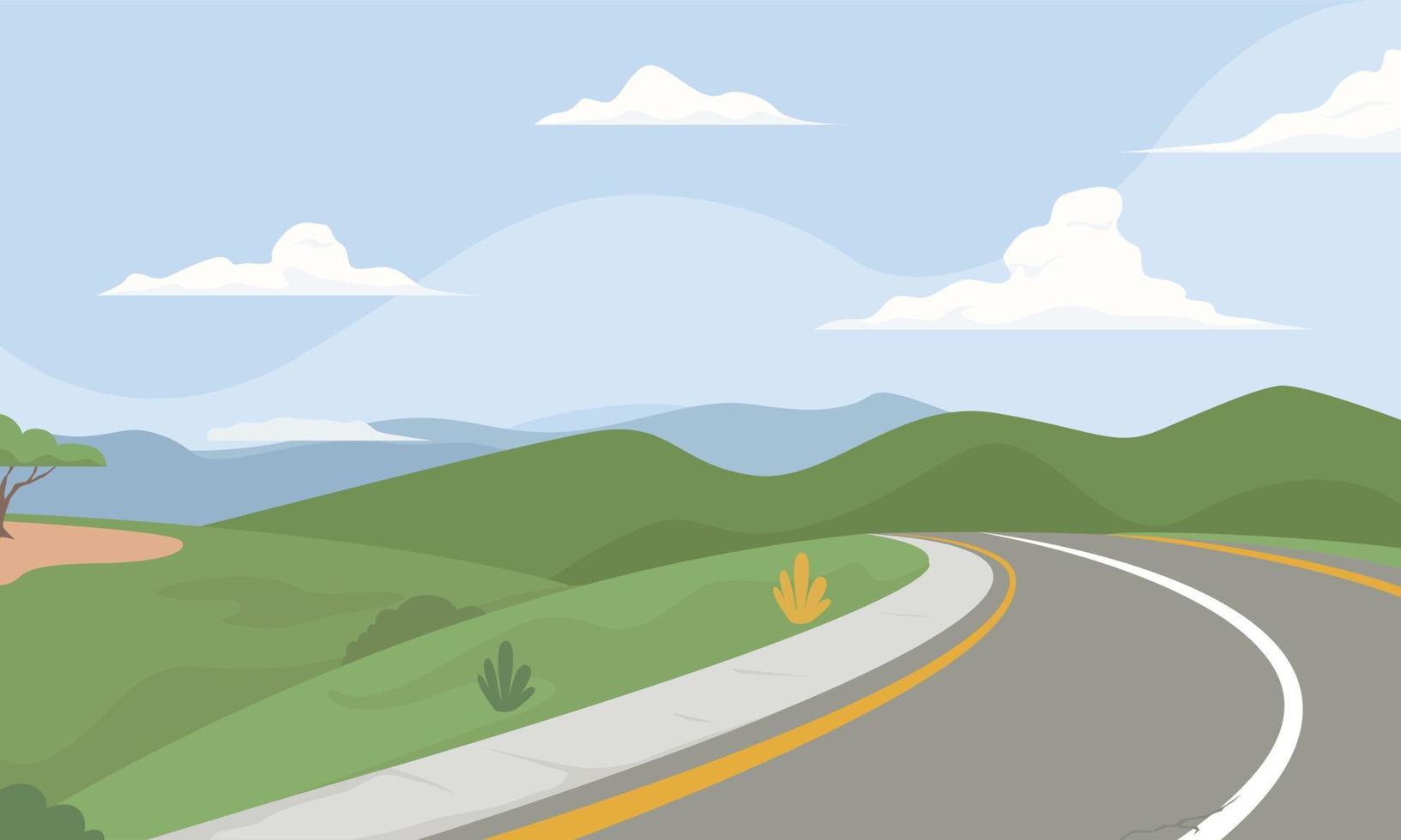 Empty asphalt road to nature Street with field  landscape illustration vector