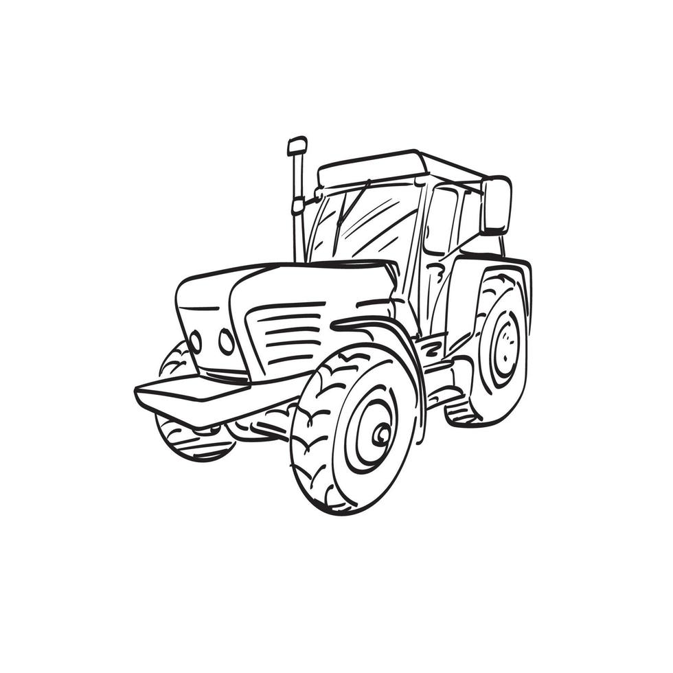 vector de ilustración de tractor aislado en el arte de línea de fondo blanco.