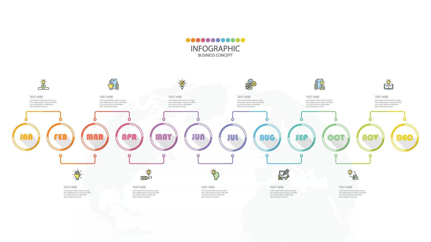 Timeline infographic with month or 12 steps. vector