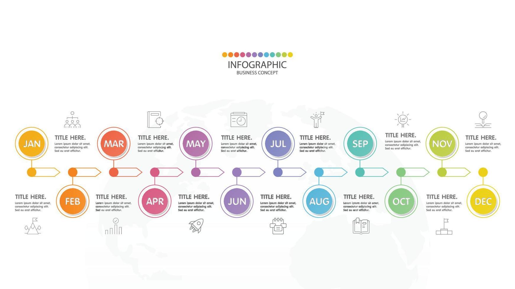 Timeline infographic with month or 12 steps. vector