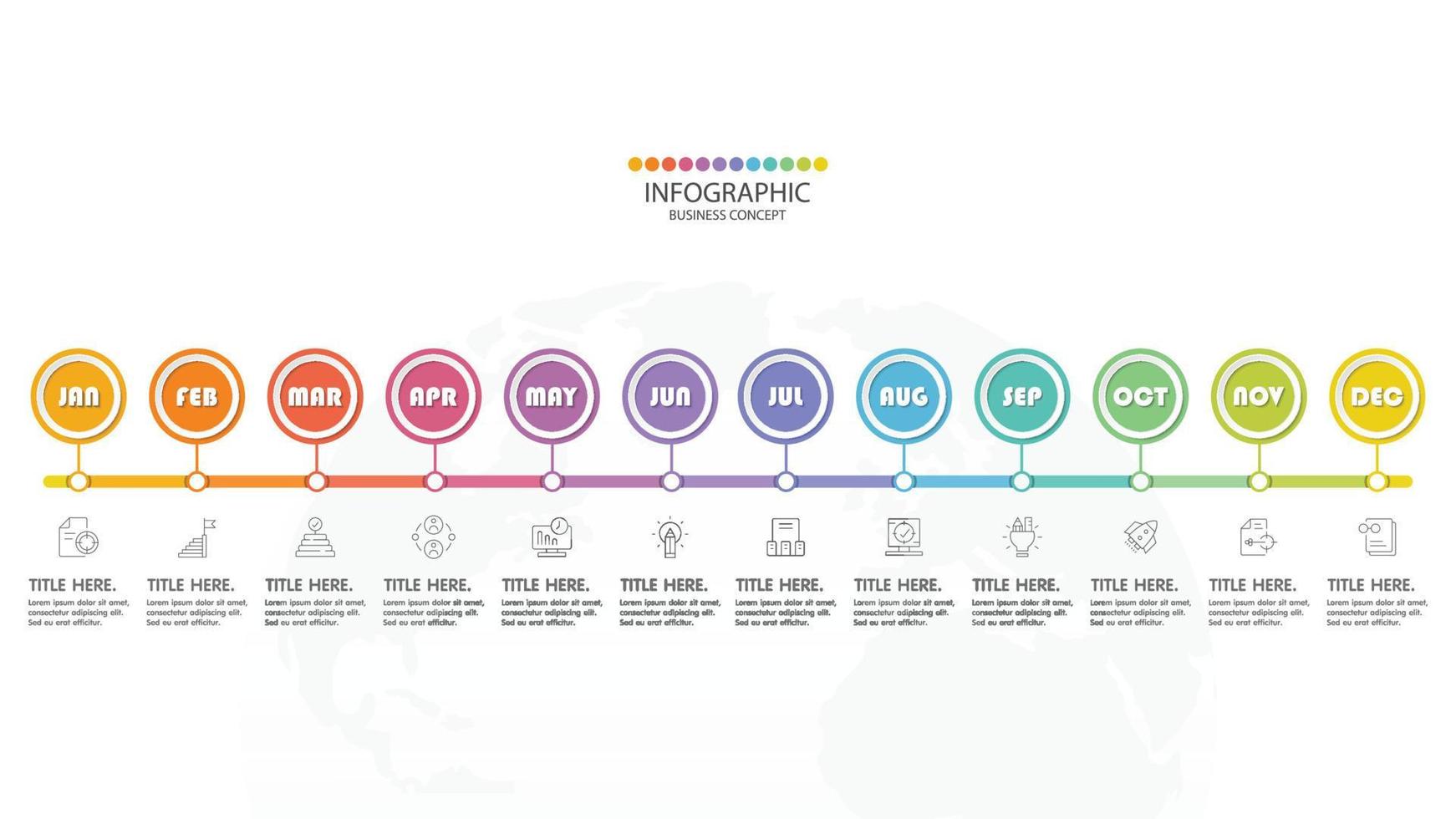 Timeline infographic with month or 12 steps. vector